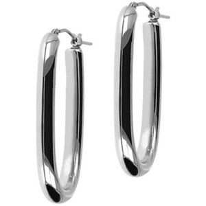 Milor Elongated Oval Hoop Earrings White 14KT Over Resin